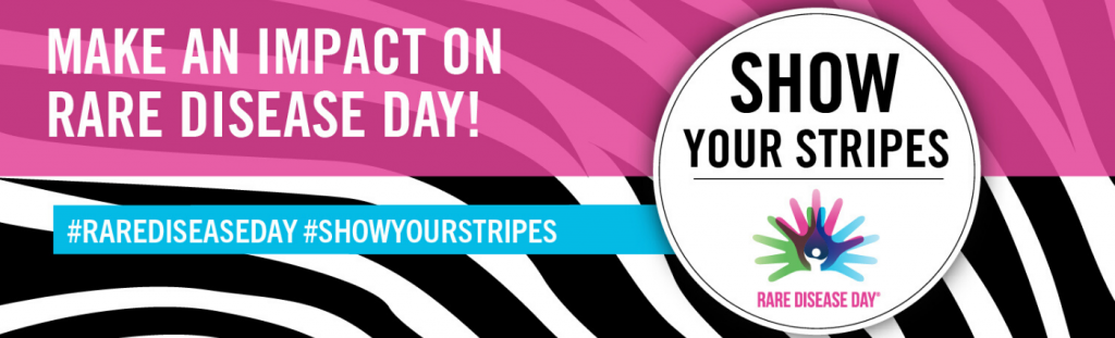 rare disease day logo on zebra stripes